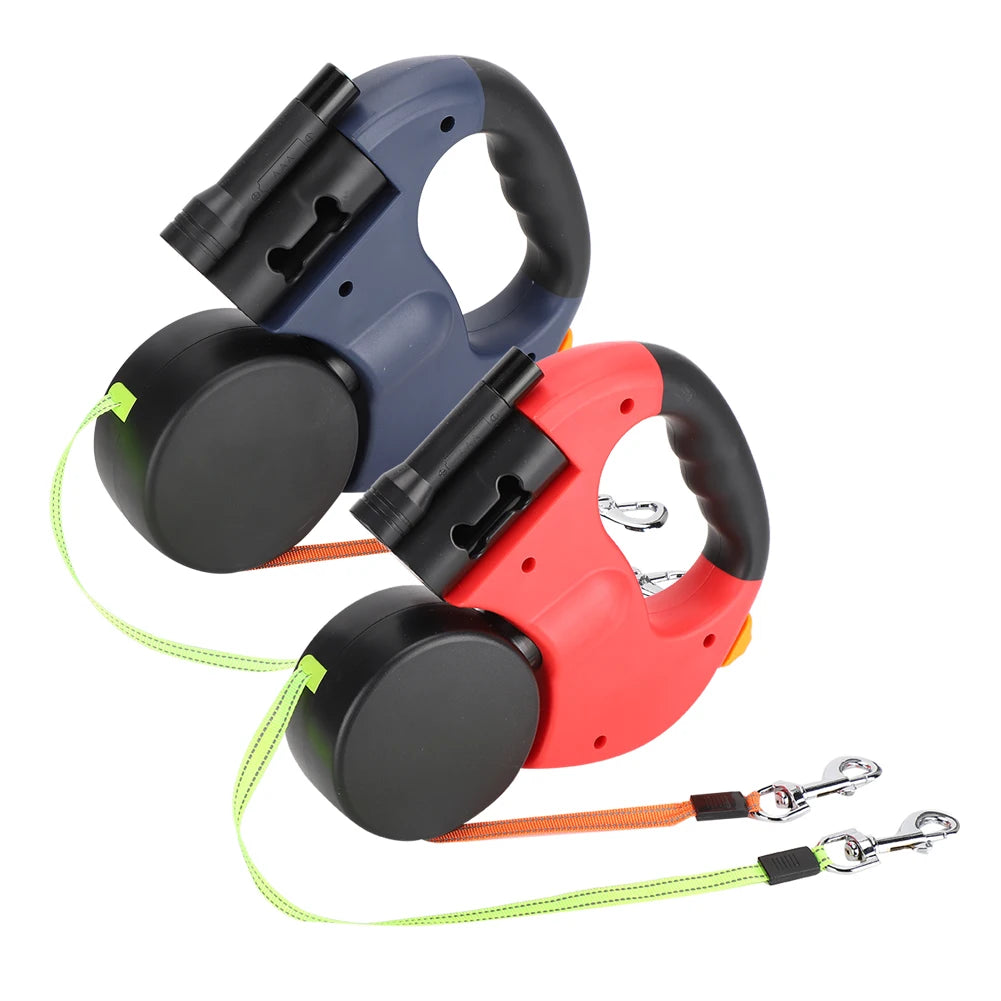 PawTrail Duo™ – Dual Retractable Dog & Cat Leash with LED Light and Automatic Traction Rope