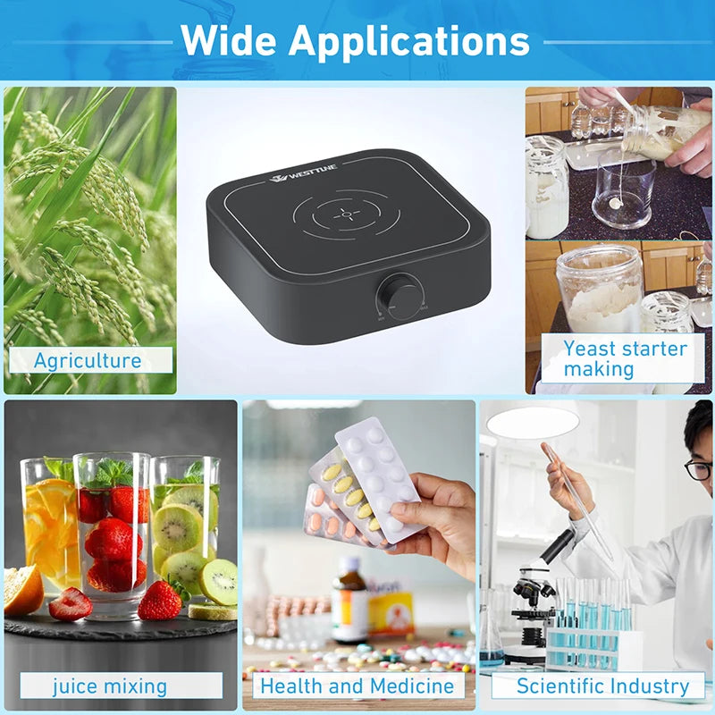 Westtune LabStir™ – Digital Magnetic Stirrer with LCD Display, 3000 RPM, 3L Capacity, Brushless Motor, Portable 12V Lab Mixer