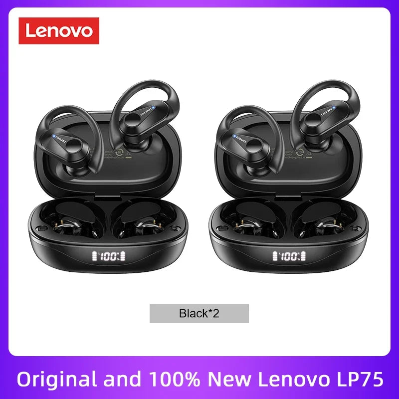 Lenovo LP75™ – TWS Bluetooth 5.3 Wireless Earbuds with LED Display, Noise Reduction & Waterproof Design