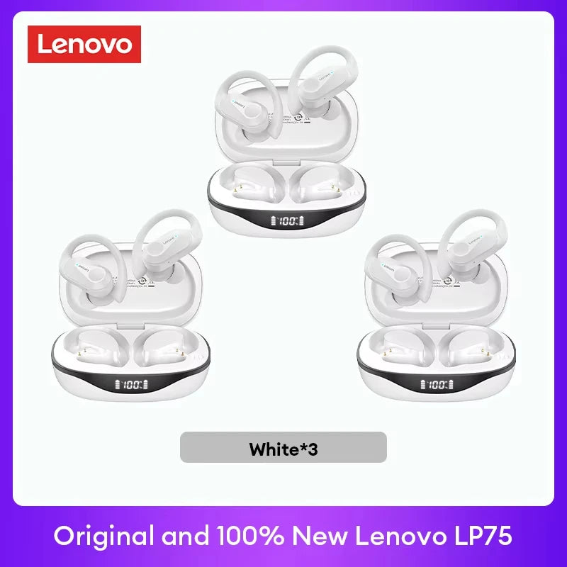 Lenovo LP75™ – TWS Bluetooth 5.3 Wireless Earbuds with LED Display, Noise Reduction & Waterproof Design