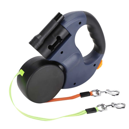 PawTrail Duo™ – Dual Retractable Dog & Cat Leash with LED Light and Automatic Traction Rope