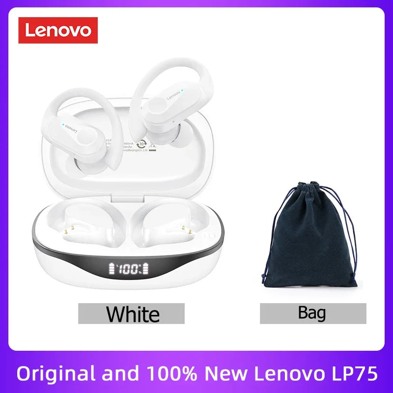 Lenovo LP75™ – TWS Bluetooth 5.3 Wireless Earbuds with LED Display, Noise Reduction & Waterproof Design