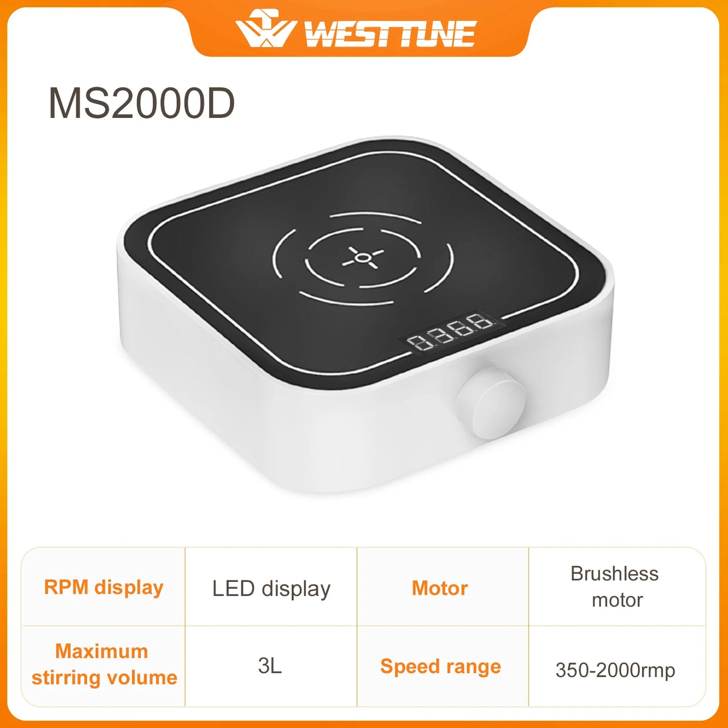 Westtune LabStir™ – Digital Magnetic Stirrer with LCD Display, 3000 RPM, 3L Capacity, Brushless Motor, Portable 12V Lab Mixer