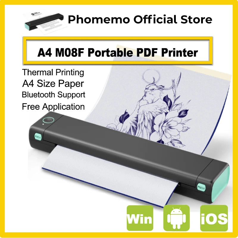 Phomemo M08F™ – Portable A4 Wireless Thermal Printer with Bluetooth – Inkless Printing for Home, Office & Shipping (iOS/Android/PC Compatible)
