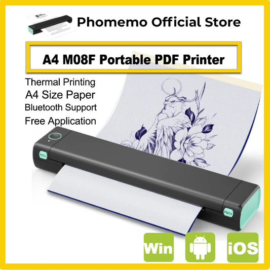 Phomemo M08F™ – Portable A4 Wireless Thermal Printer with Bluetooth – Inkless Printing for Home, Office & Shipping (iOS/Android/PC Compatible)