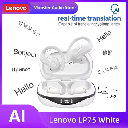 Lenovo LP75™ – TWS Bluetooth 5.3 Wireless Earbuds with LED Display, Noise Reduction & Waterproof Design