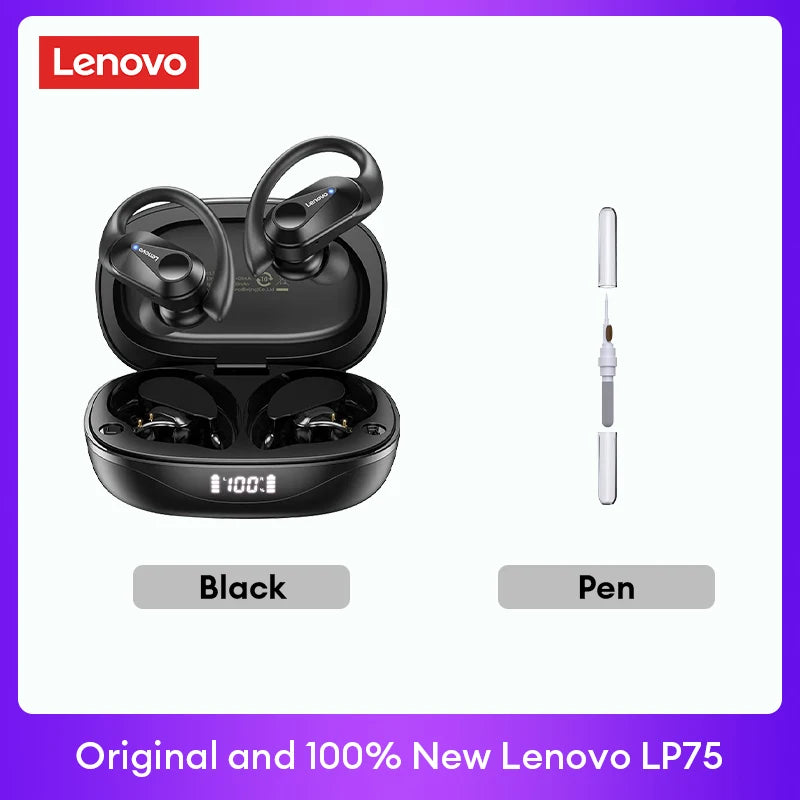 Lenovo LP75™ – TWS Bluetooth 5.3 Wireless Earbuds with LED Display, Noise Reduction & Waterproof Design
