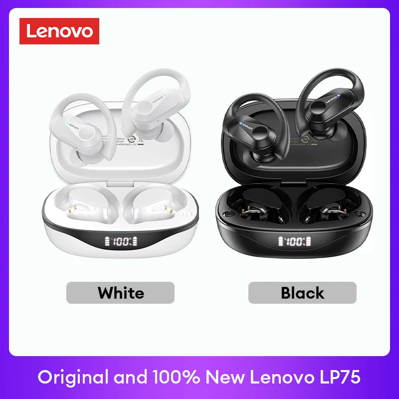 Lenovo LP75™ – TWS Bluetooth 5.3 Wireless Earbuds with LED Display, Noise Reduction & Waterproof Design