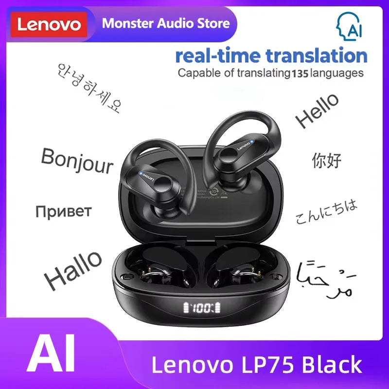 Lenovo LP75™ – TWS Bluetooth 5.3 Wireless Earbuds with LED Display, Noise Reduction & Waterproof Design
