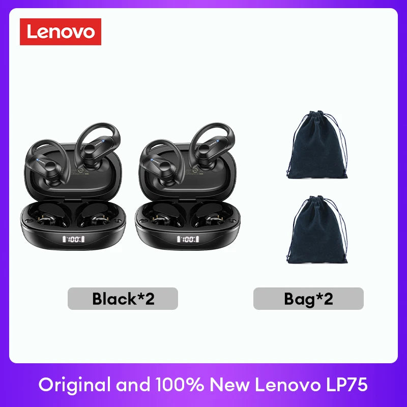 Lenovo LP75™ – TWS Bluetooth 5.3 Wireless Earbuds with LED Display, Noise Reduction & Waterproof Design