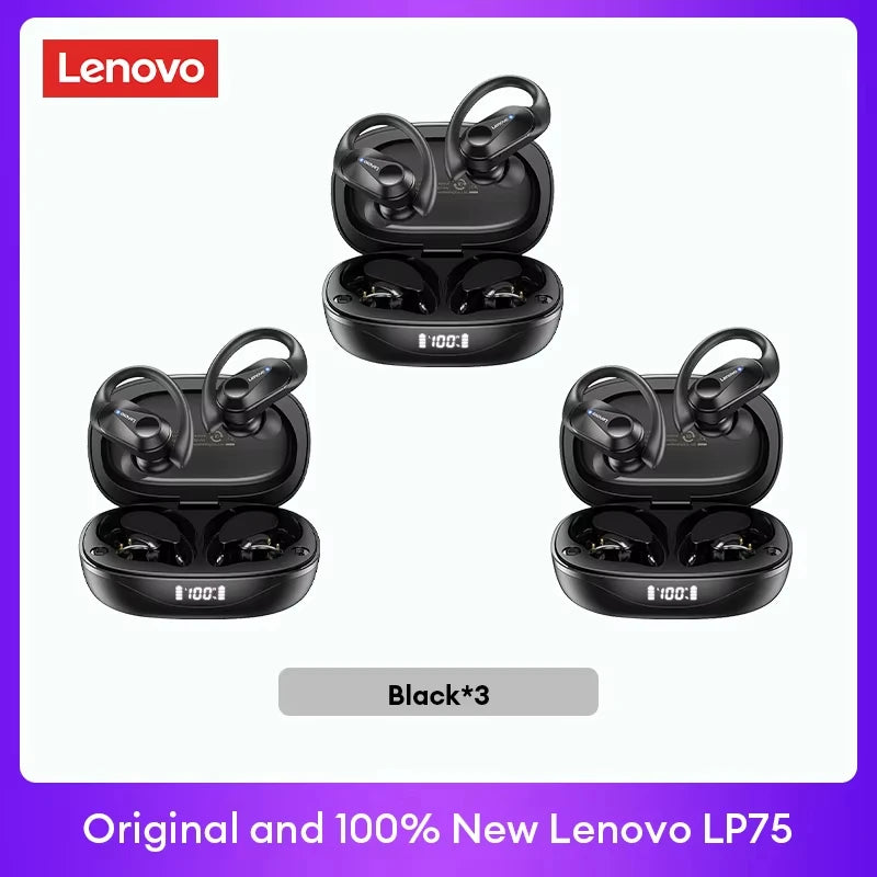 Lenovo LP75™ – TWS Bluetooth 5.3 Wireless Earbuds with LED Display, Noise Reduction & Waterproof Design