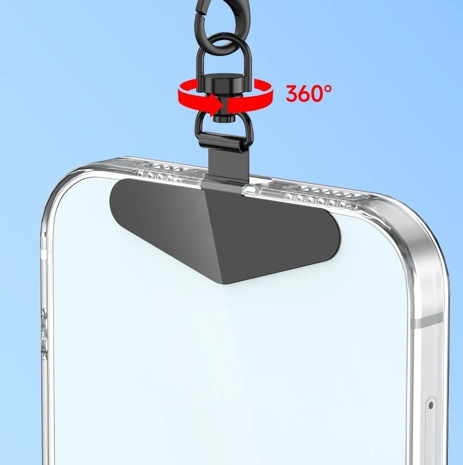 SafeLink 360™ – Universal Metal Phone Tether Tab with 360° Rotation – Steel Lanyard Patch Connector for Mobile Safety
