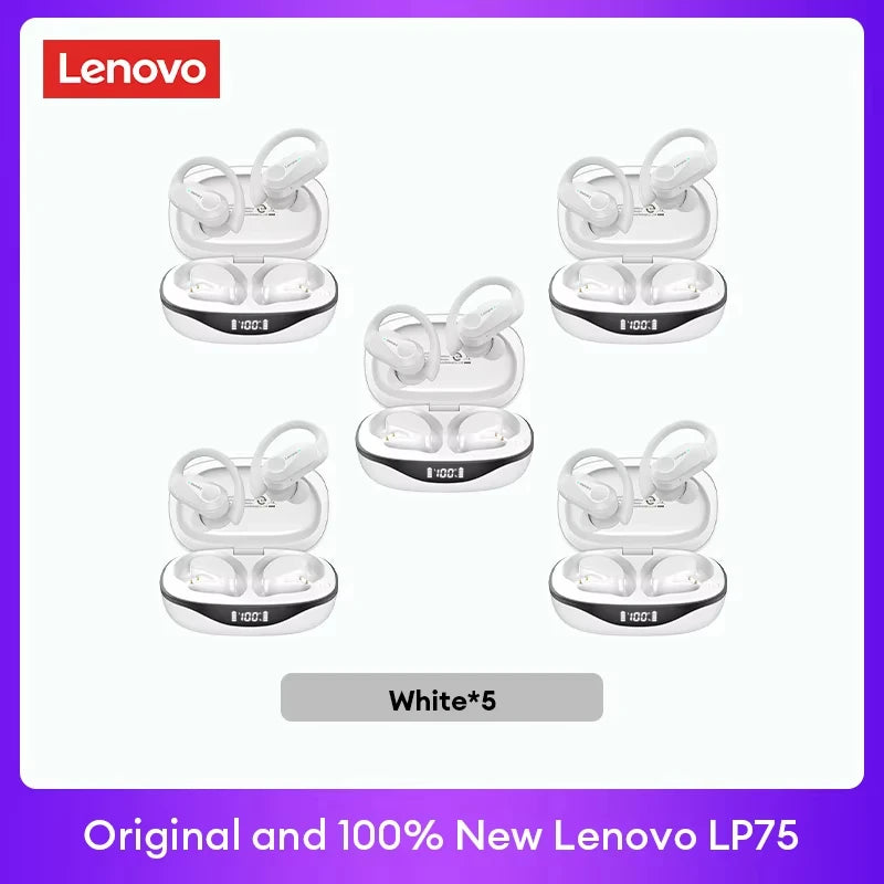 Lenovo LP75™ – TWS Bluetooth 5.3 Wireless Earbuds with LED Display, Noise Reduction & Waterproof Design